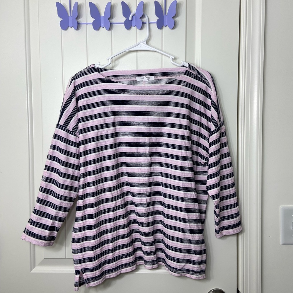 NWOT T by Talbots women’s textured purplish pink striped blouse shirt top XL